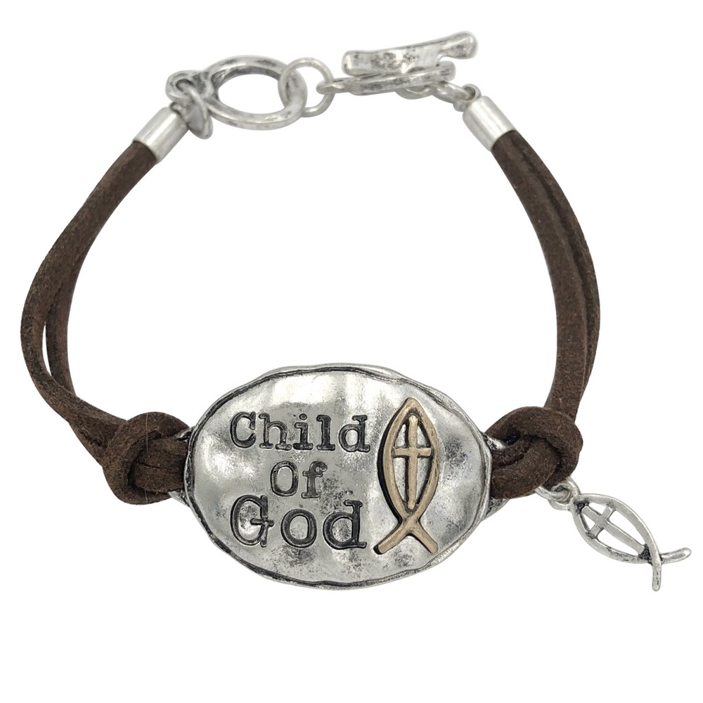 CHILD OF GOD Brown Faux Suede Silver Toggle Bracelet